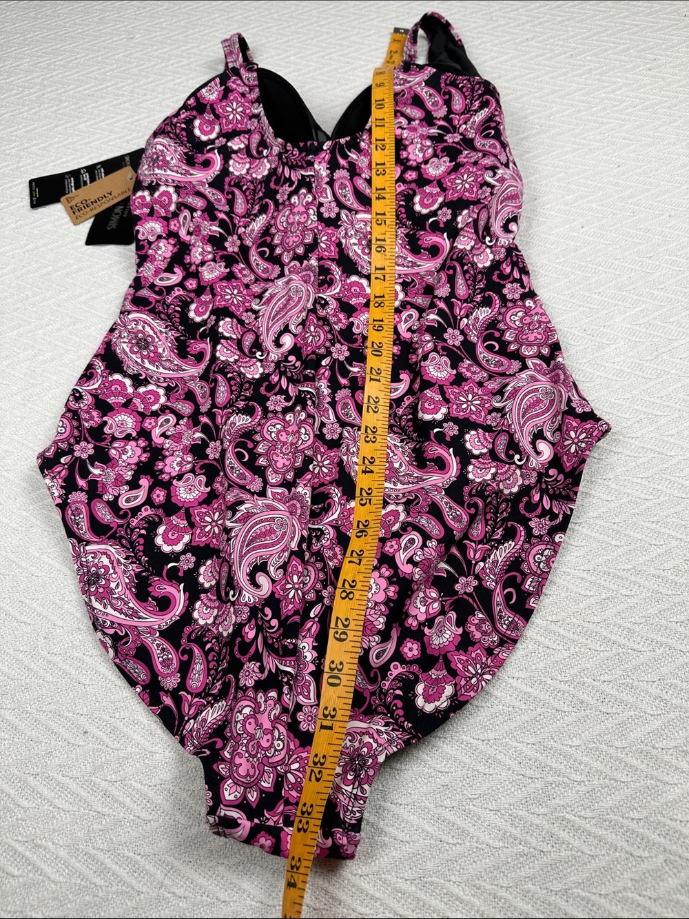 Simon Chang Black and Pink Paisley One-Piece Swimsuit - Picture 13 of 16